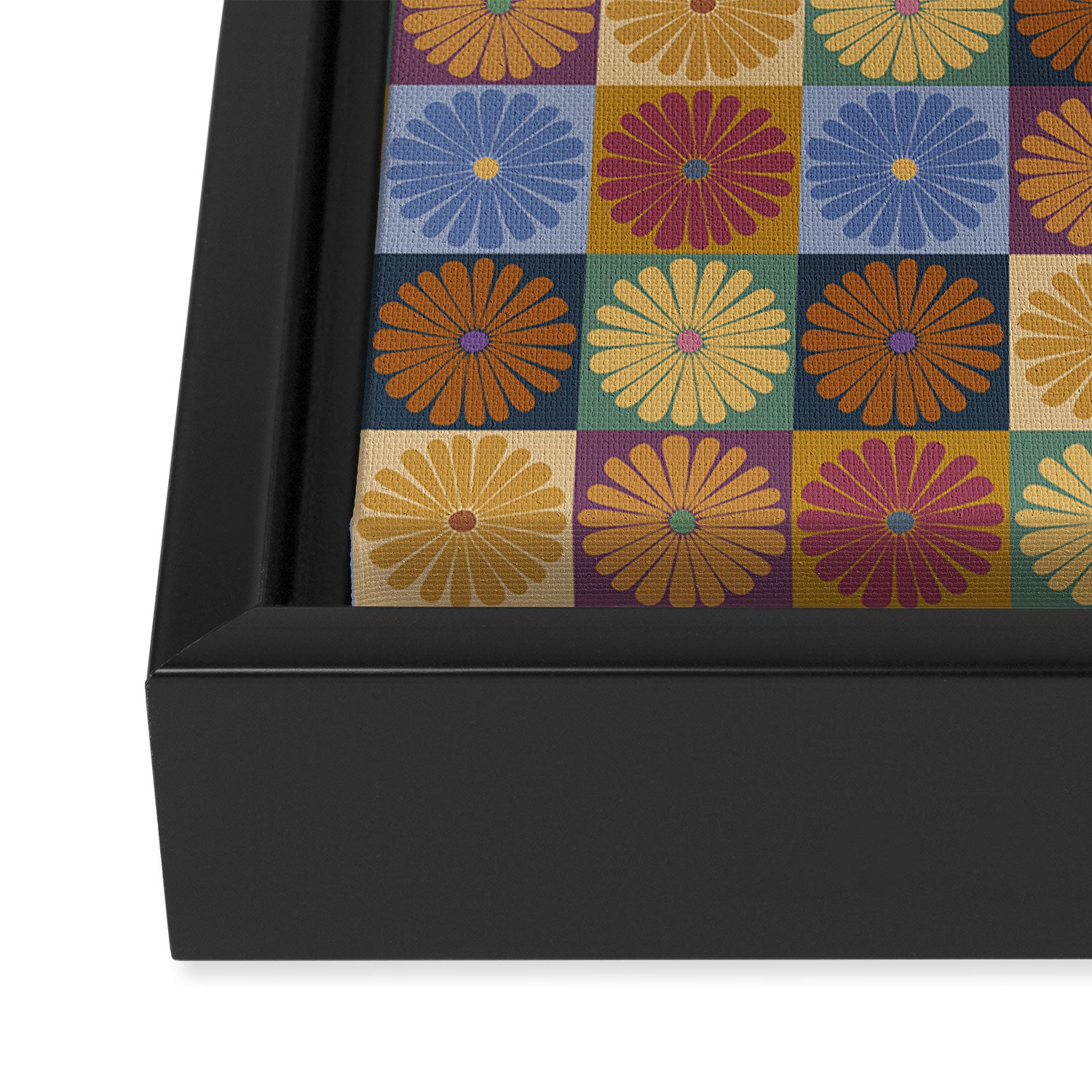 Retro Flowers Check Pattern XII Framed Canvas Print Gallery Image 3