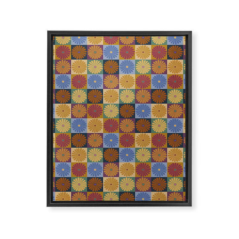 Retro Flowers Check Pattern XII Framed Canvas Print Gallery Image 8