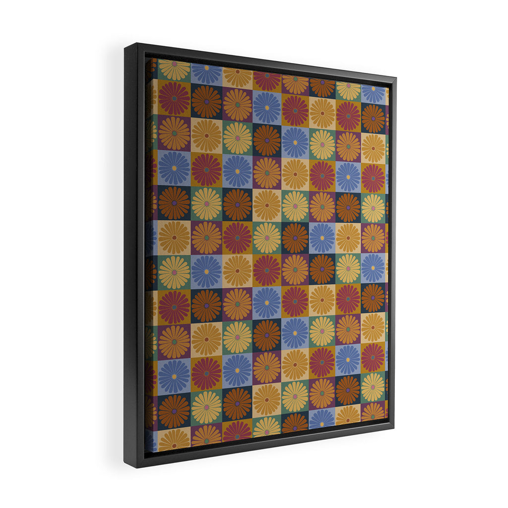 Retro Flowers Check Pattern XII Framed Canvas Print Gallery Image 2