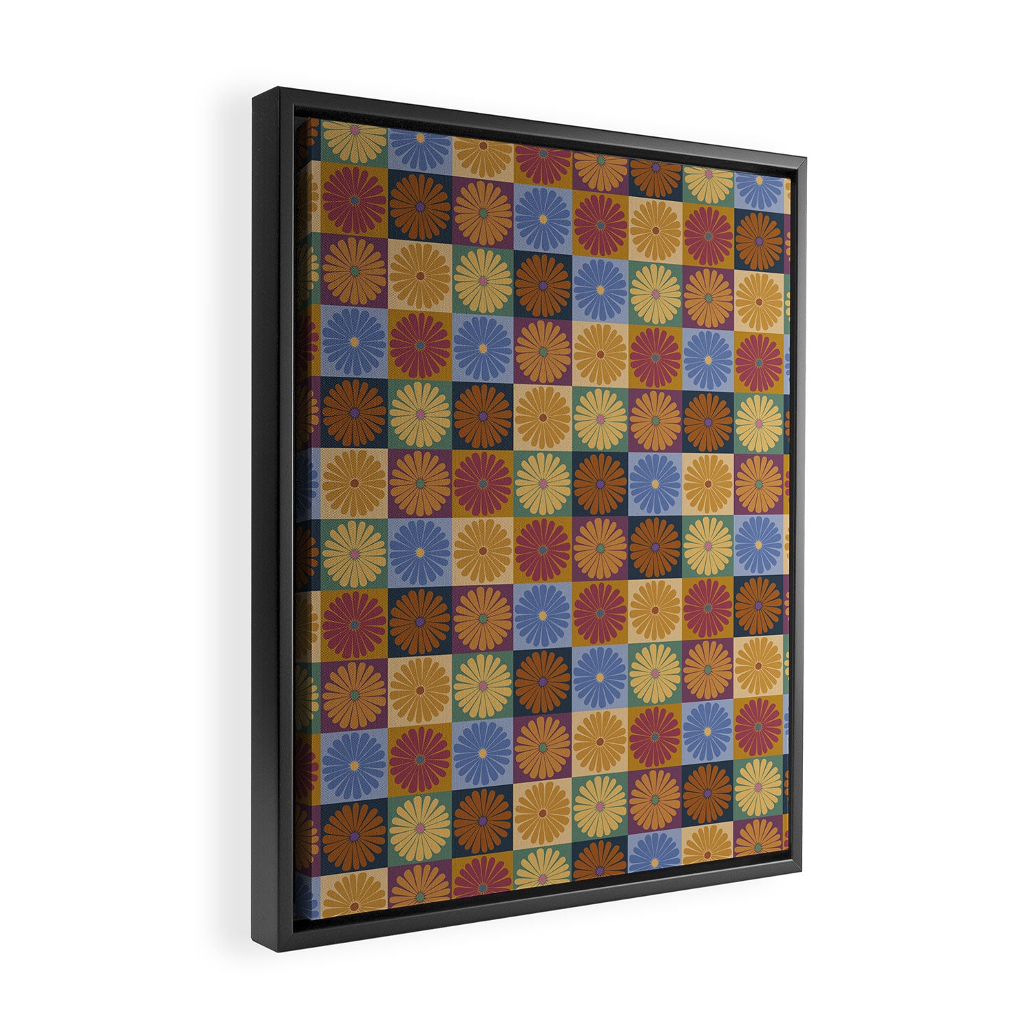 Retro Flowers Check Pattern XII Framed Canvas Print Gallery Image 2