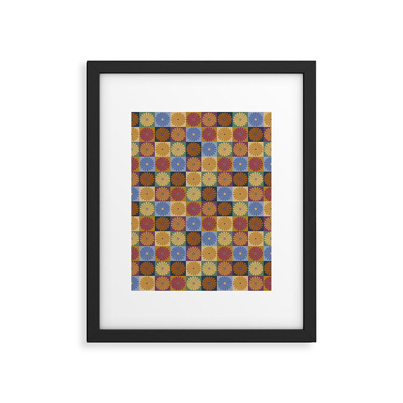 Retro Flowers Check Pattern XII Framed Art Print Gallery Image 6