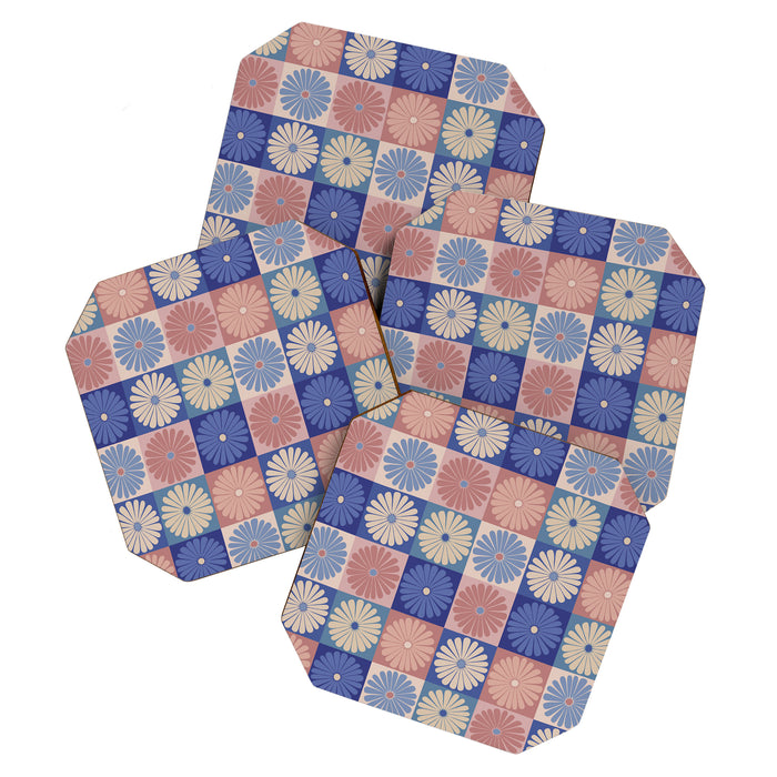 Retro Flowers Check Pattern XIII Coaster Gallery Image 1