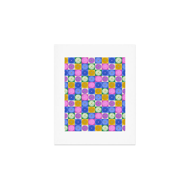 Retro Flowers Check Pattern XIV Art Print Gallery Image 1