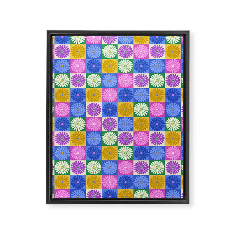 Retro Flowers Check Pattern XIV Framed Canvas Print Gallery Image 8