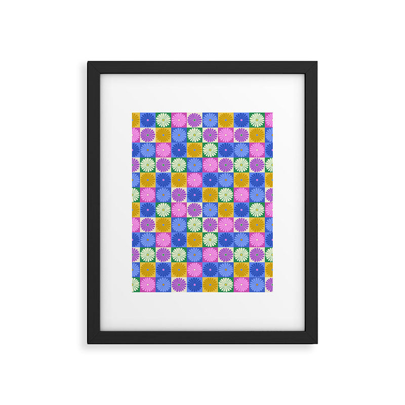 Retro Flowers Check Pattern XIV Framed Art Print Gallery Image 6
