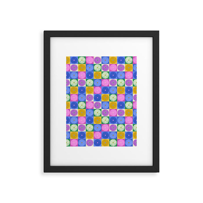 Retro Flowers Check Pattern XIV Framed Art Print Gallery Image 1