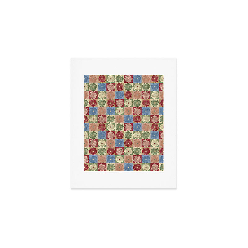 Retro Flowers Check Pattern XIX Art Print Gallery Image 1