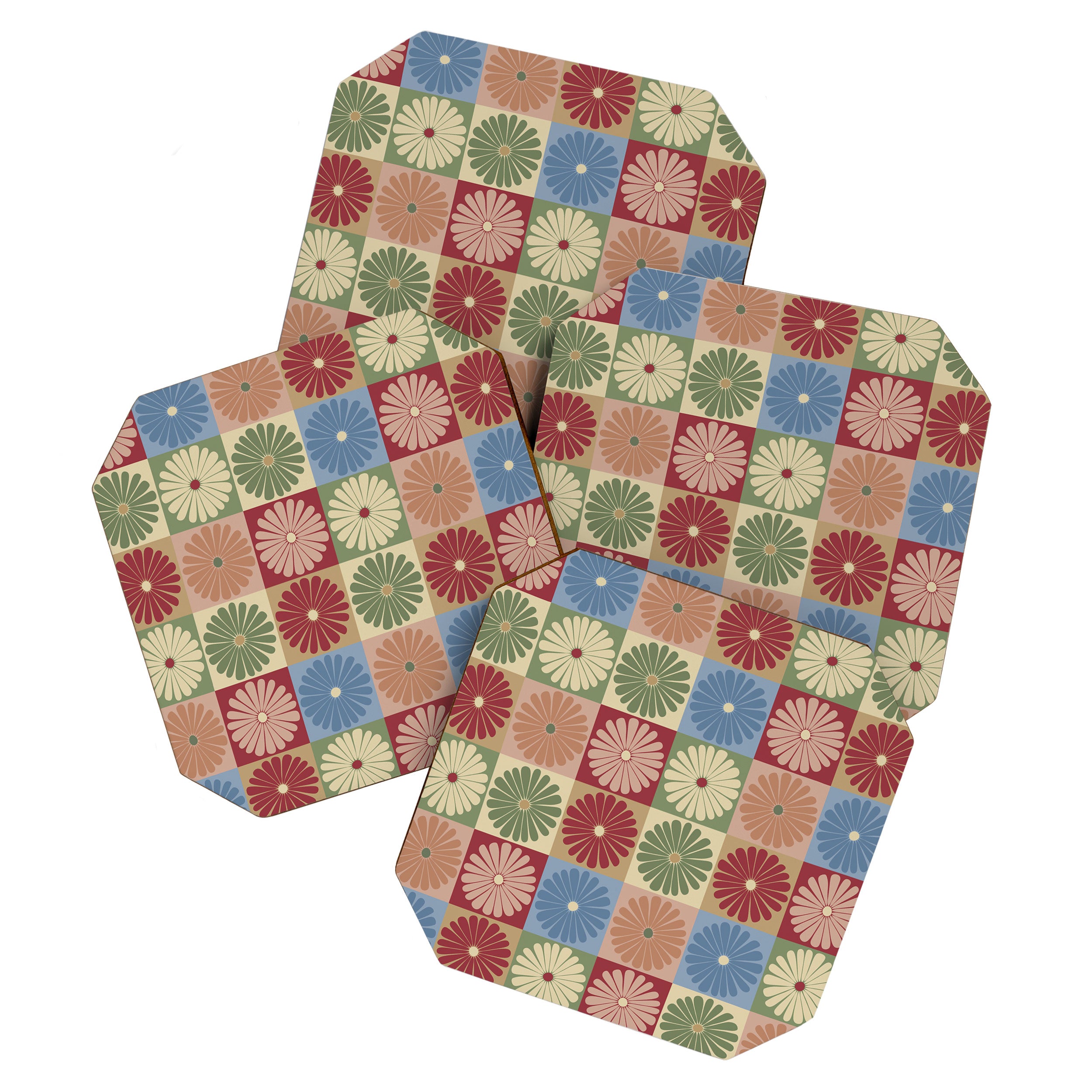 Retro Flowers Check Pattern XIX Coaster Gallery Image 1