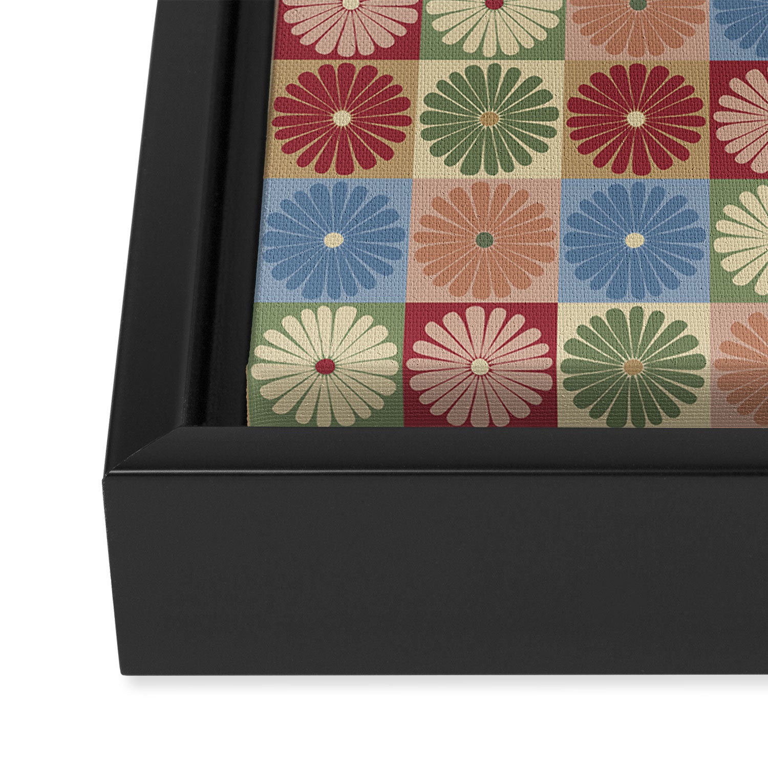 Retro Flowers Check Pattern XIX Framed Canvas Print Gallery Image 3