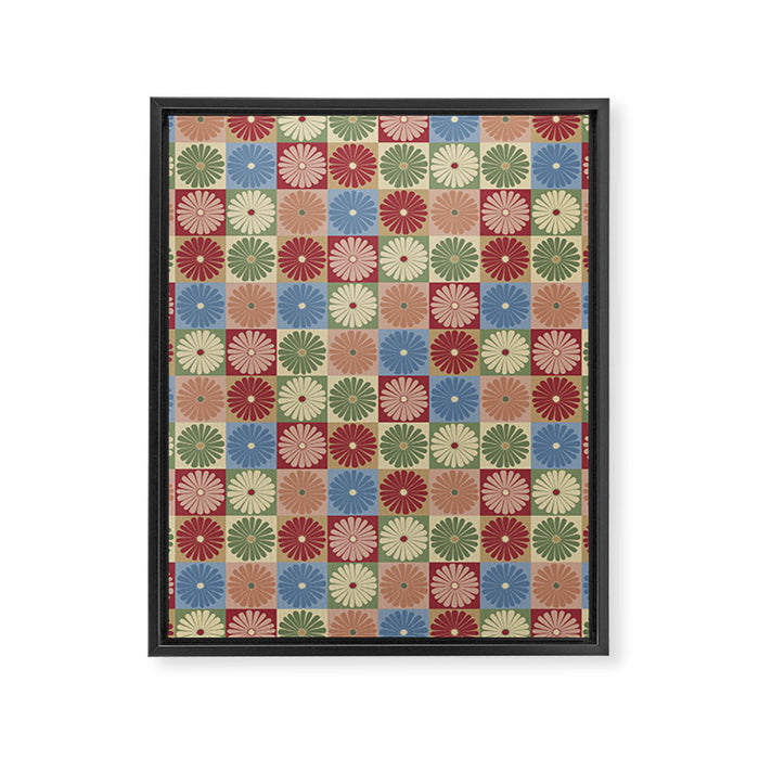 Retro Flowers Check Pattern XIX Framed Canvas Print Gallery Image 1