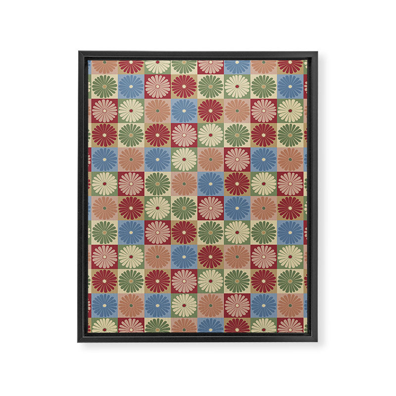 Retro Flowers Check Pattern XIX Framed Canvas Print Gallery Image 8