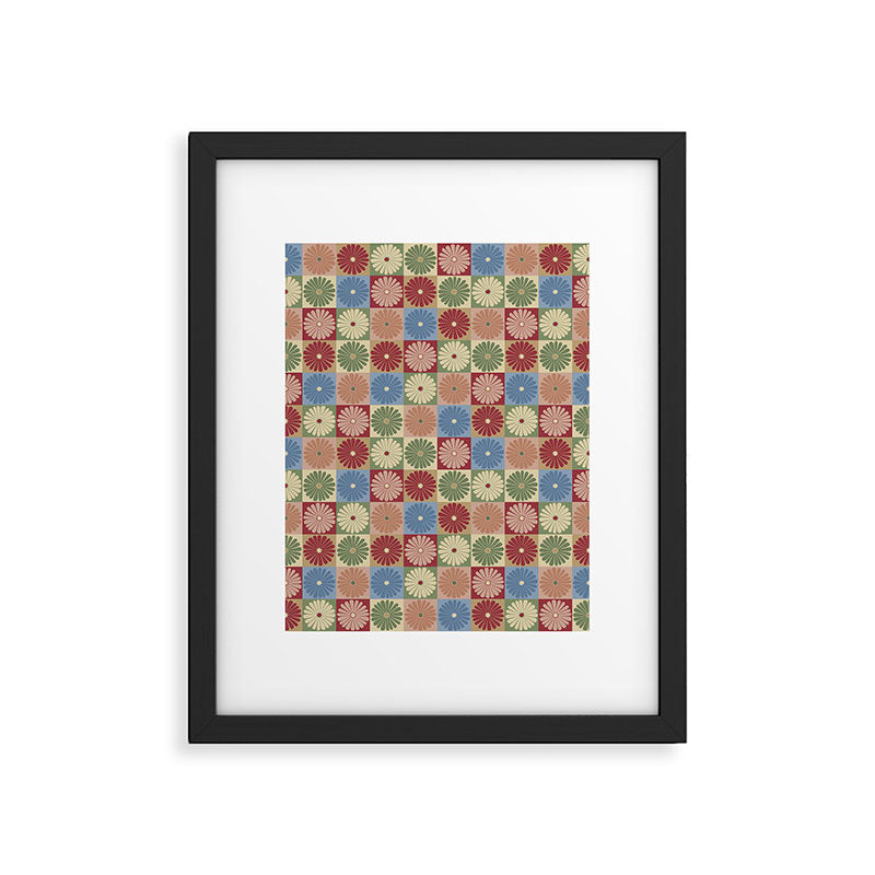 Retro Flowers Check Pattern XIX Framed Art Print Gallery Image 6