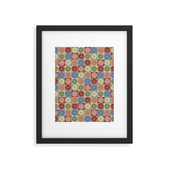 Retro Flowers Check Pattern XIX Framed Art Print Gallery Image 1
