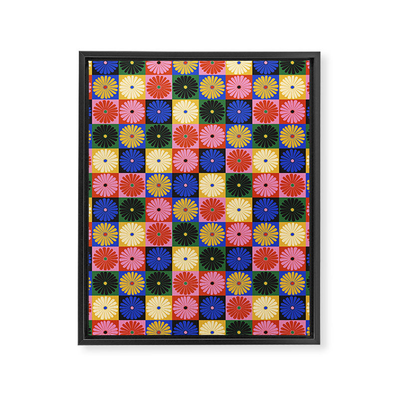 Retro Flowers Check Pattern XV Framed Canvas Print Gallery Image 8