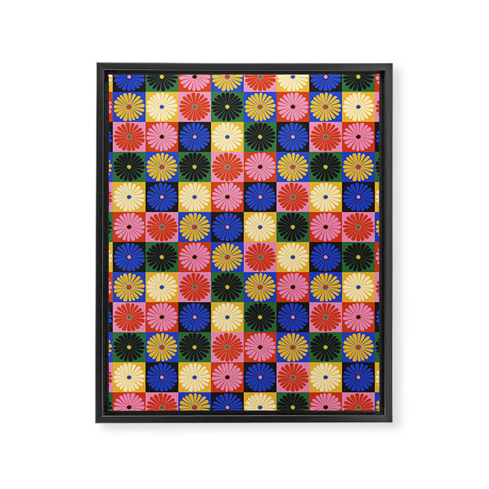 Retro Flowers Check Pattern XV Framed Canvas Print Gallery Image 1