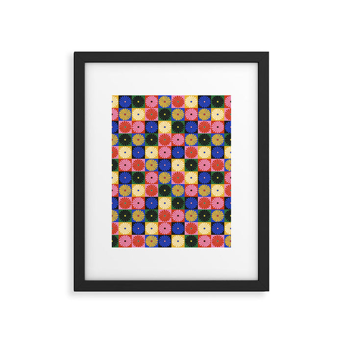 Retro Flowers Check Pattern XV Framed Art Print Gallery Image 1
