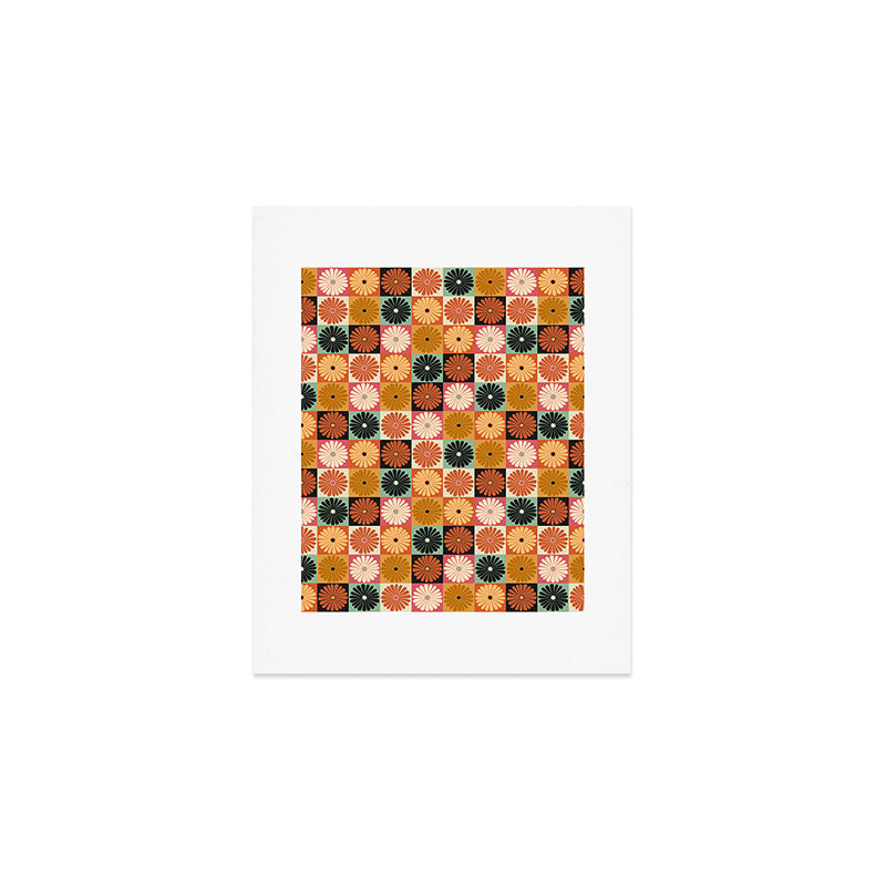 Retro Flowers Check Pattern XVI Art Print Gallery Image 1