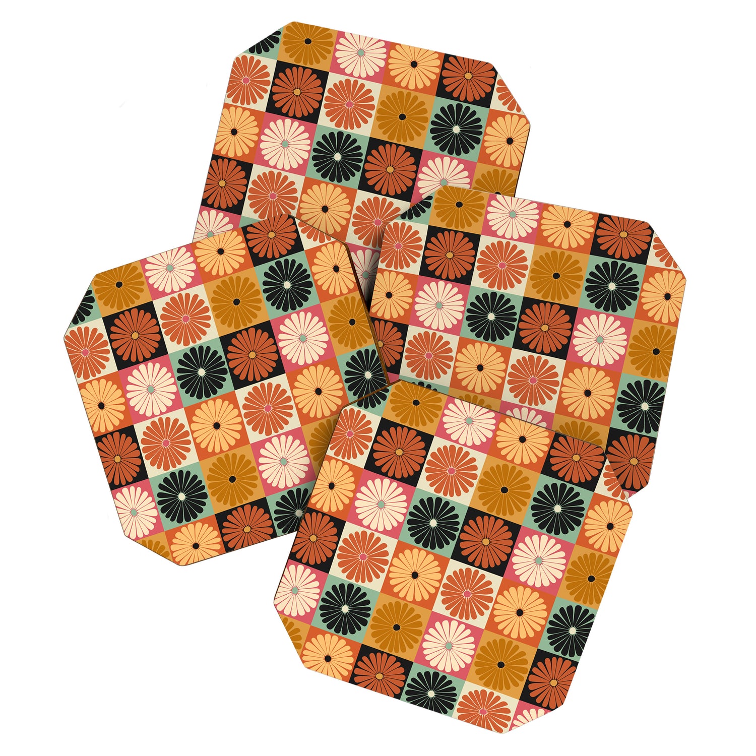 Retro Flowers Check Pattern XVI Coaster Gallery Image 1
