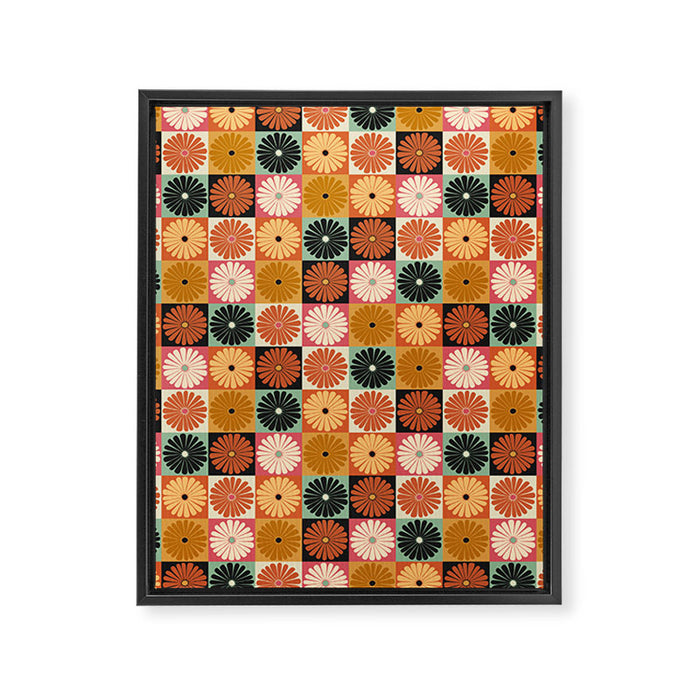 Retro Flowers Check Pattern XVI Framed Canvas Print Gallery Image 1