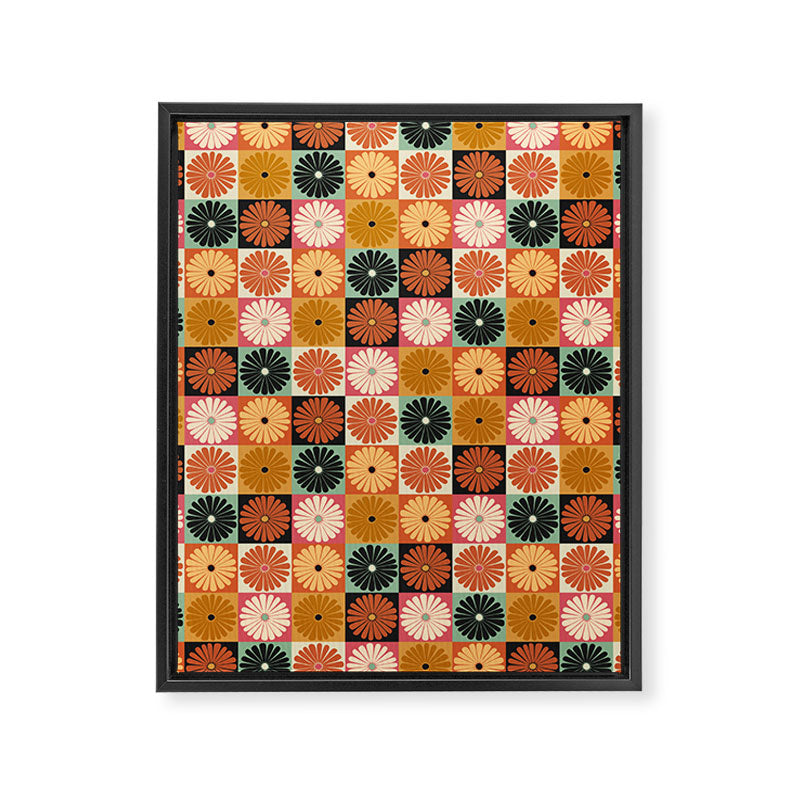 Retro Flowers Check Pattern XVI Framed Canvas Print Gallery Image 8