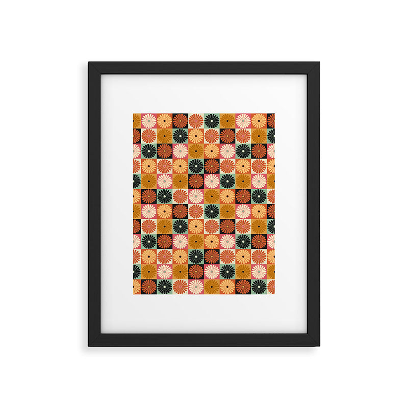 Retro Flowers Check Pattern XVI Framed Art Print Gallery Image 6