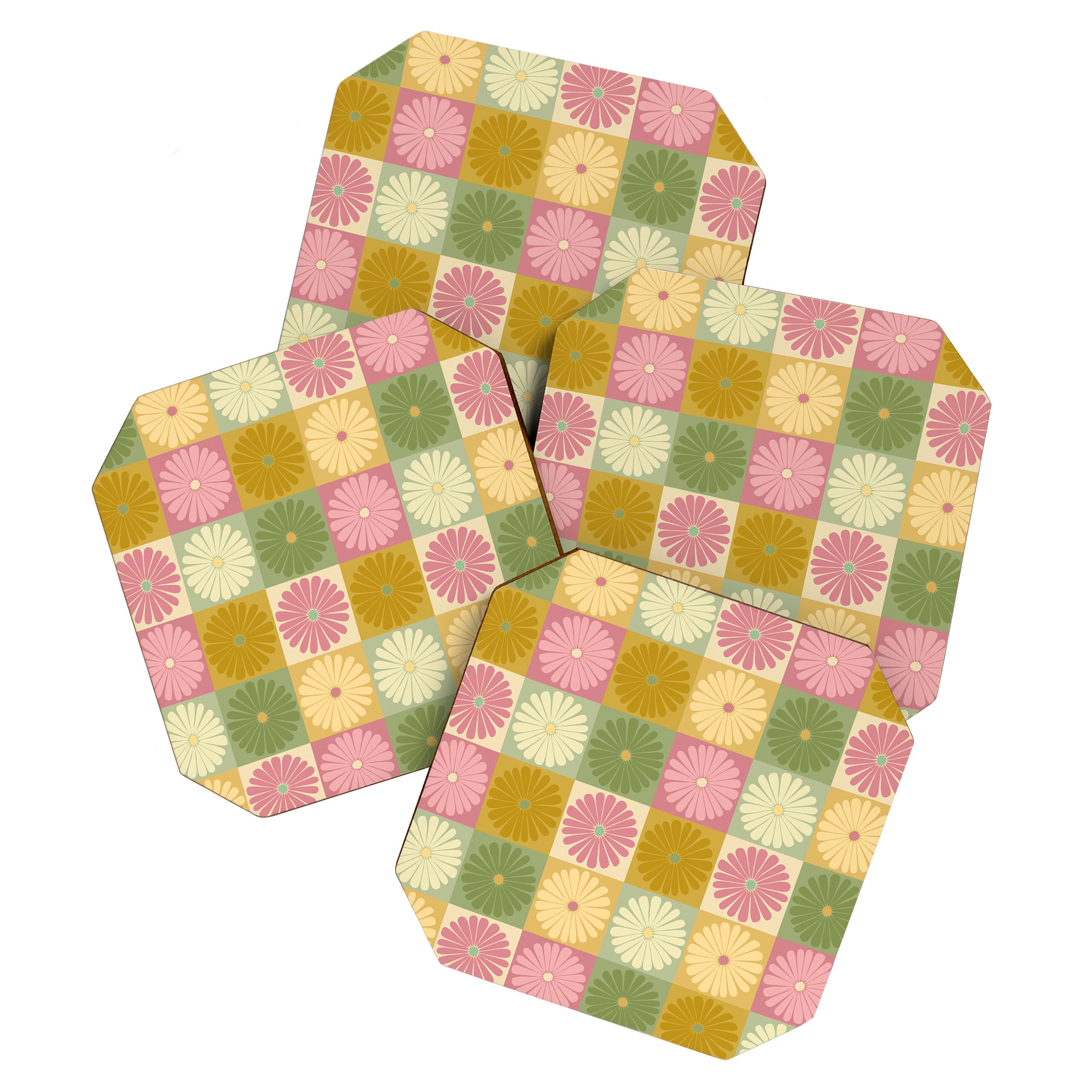 Retro Flowers Check Pattern XVII Coaster Gallery Image 1