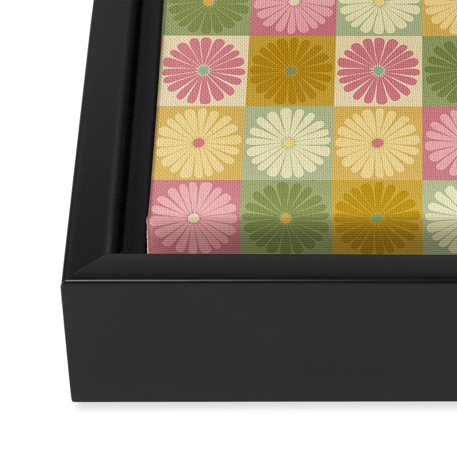 Retro Flowers Check Pattern XVII Framed Canvas Print Gallery Image 3