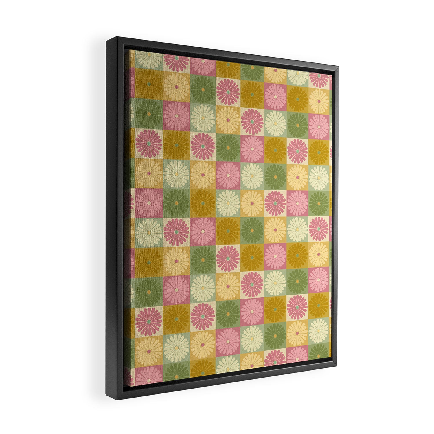 Retro Flowers Check Pattern XVII Framed Canvas Print Gallery Image 2
