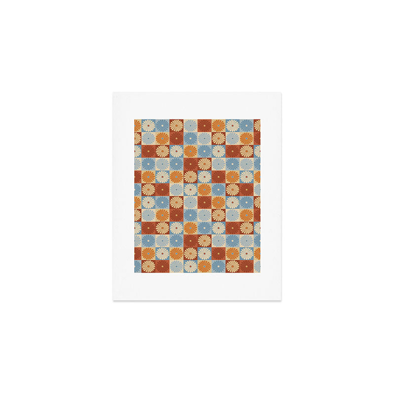Retro Flowers Check Pattern XVIII Art Print Gallery Image 1