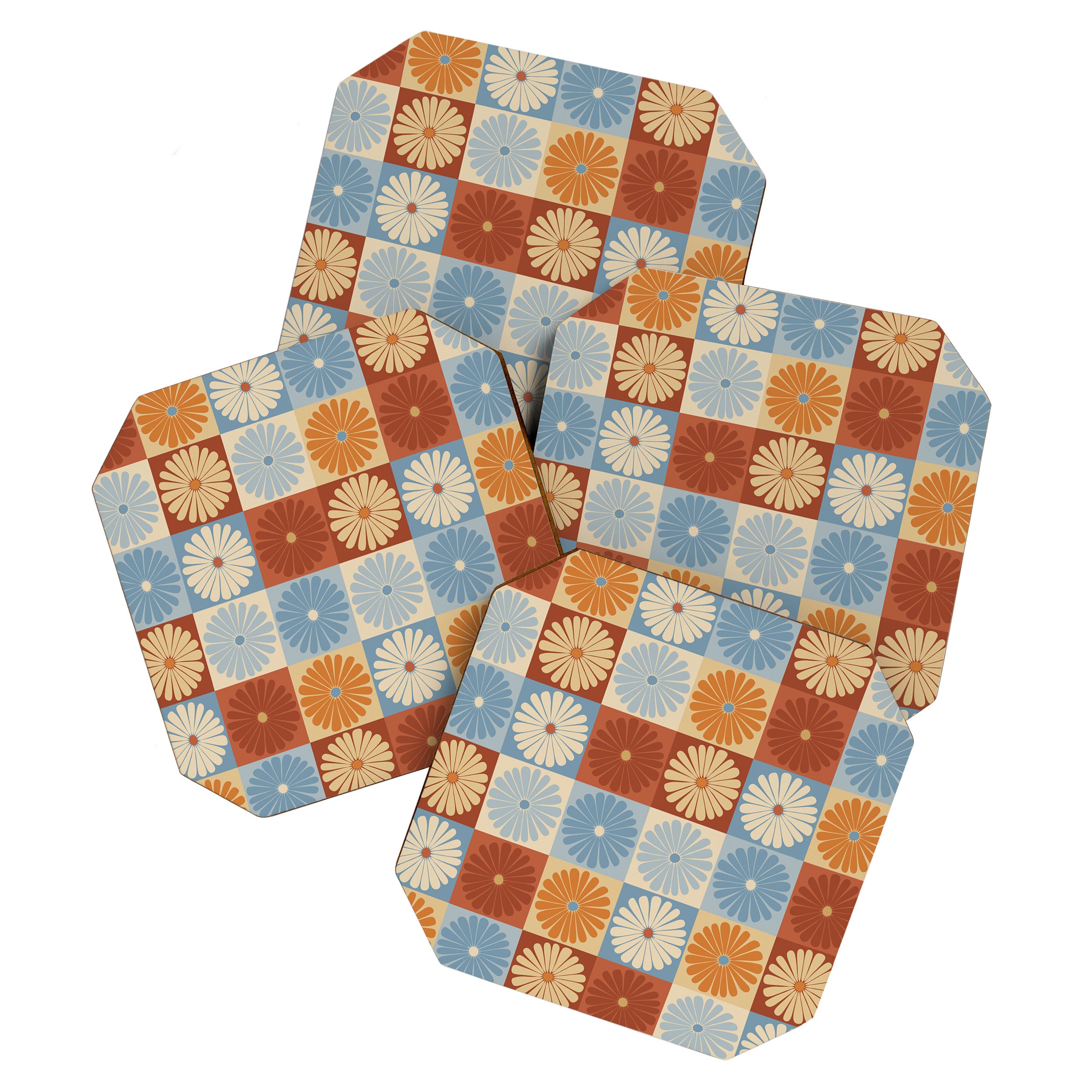 Retro Flowers Check Pattern XVIII Coaster Gallery Image 1