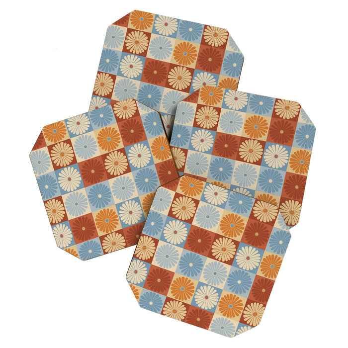 Retro Flowers Check Pattern XVIII Coaster Gallery Image 1