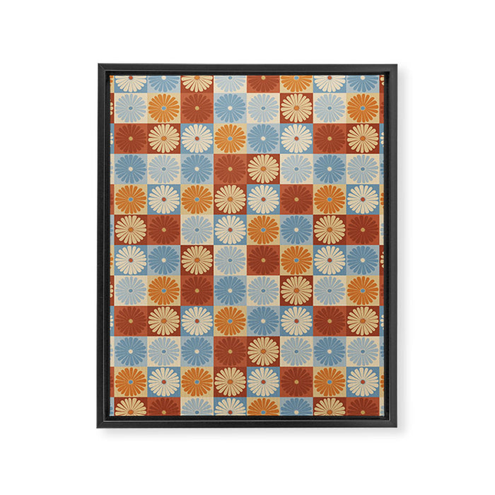 Retro Flowers Check Pattern XVIII Framed Canvas Print Gallery Image 1