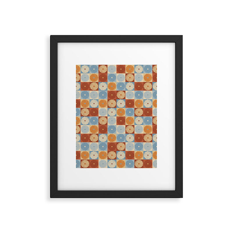 Retro Flowers Check Pattern XVIII Framed Art Print Gallery Image 6