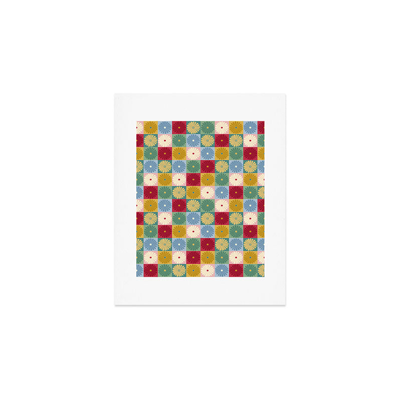 Retro Flowers Check Pattern XX Art Print Gallery Image 1