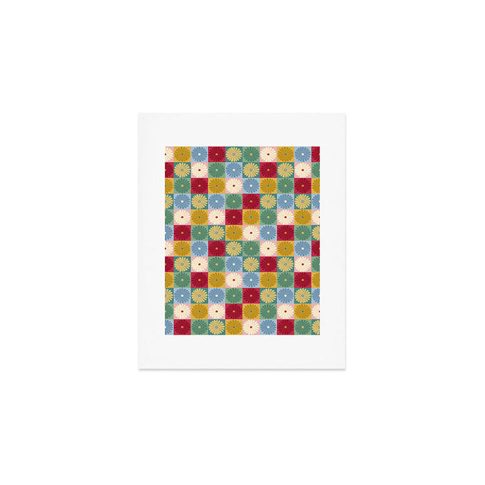Retro Flowers Check Pattern XX Art Print Gallery Image 1