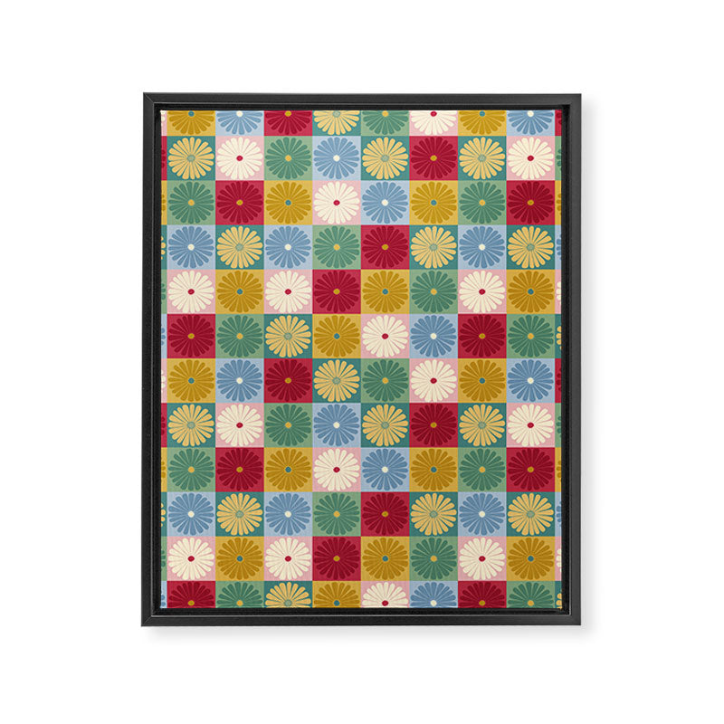 Retro Flowers Check Pattern XX Framed Canvas Print Gallery Image 8