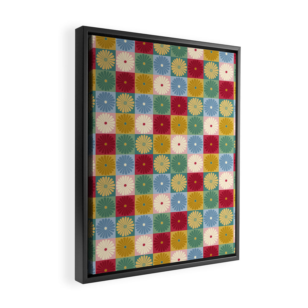 Retro Flowers Check Pattern XX Framed Canvas Print Gallery Image 2
