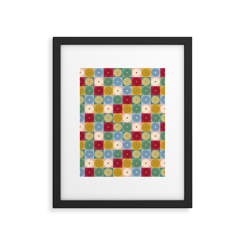 Retro Flowers Check Pattern XX Framed Art Print Gallery Image 6