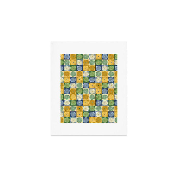 Retro Flowers Check Pattern XXI Art Print Gallery Image 1
