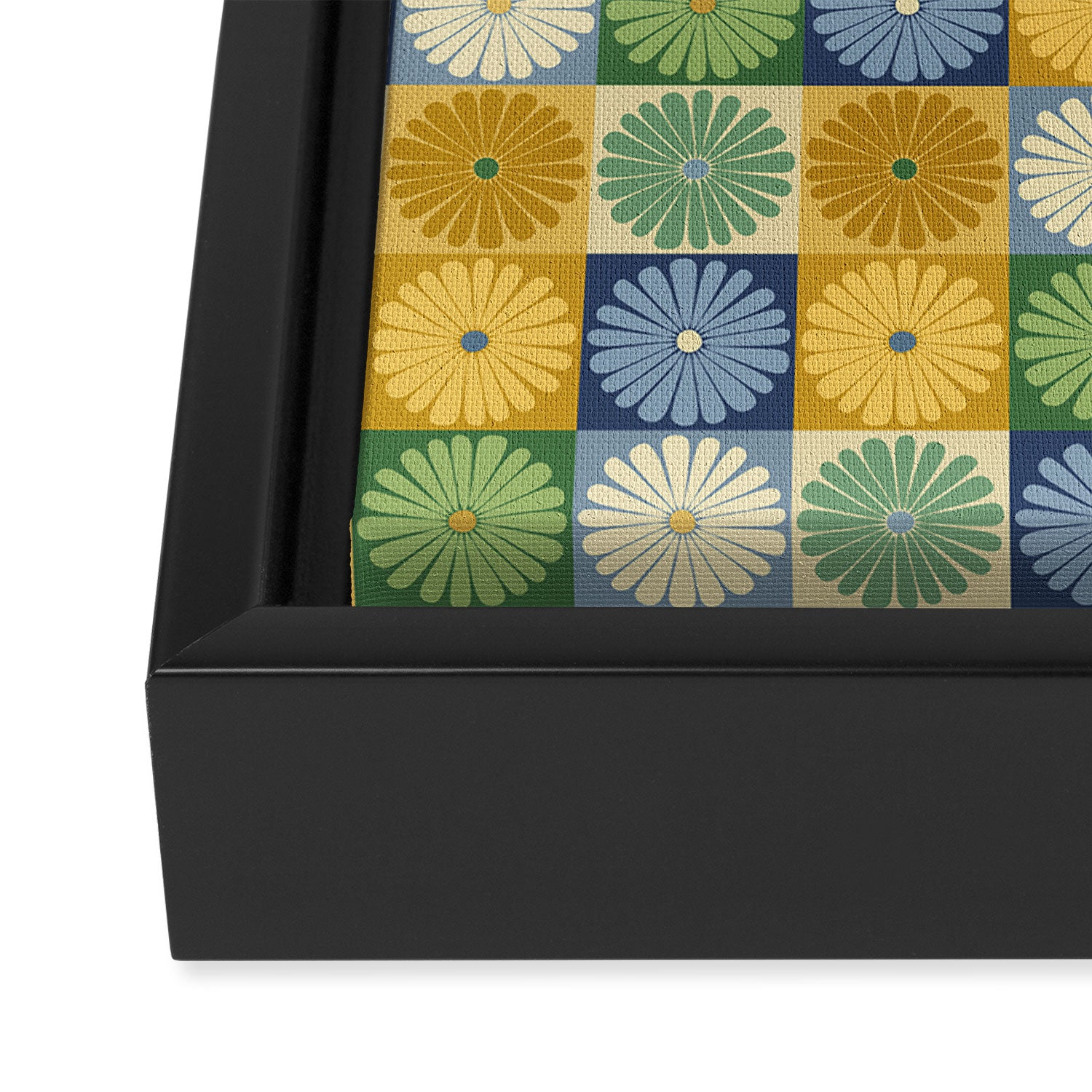 Retro Flowers Check Pattern XXI Framed Canvas Print Gallery Image 3