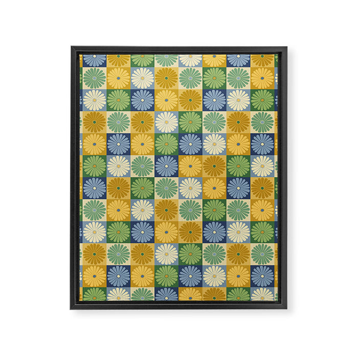 Retro Flowers Check Pattern XXI Framed Canvas Print Gallery Image 1