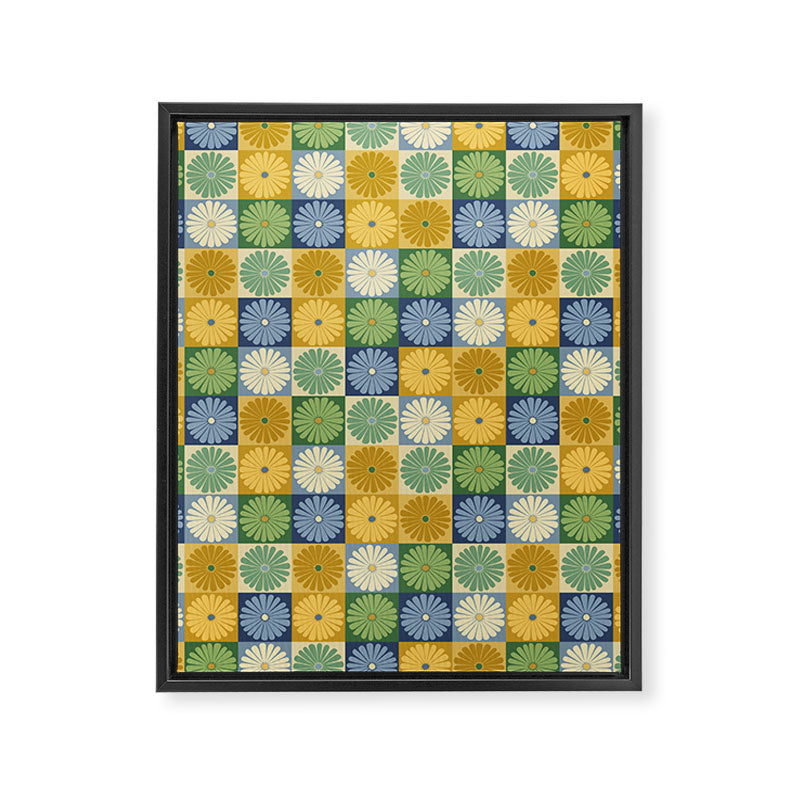Retro Flowers Check Pattern XXI Framed Canvas Print Gallery Image 8