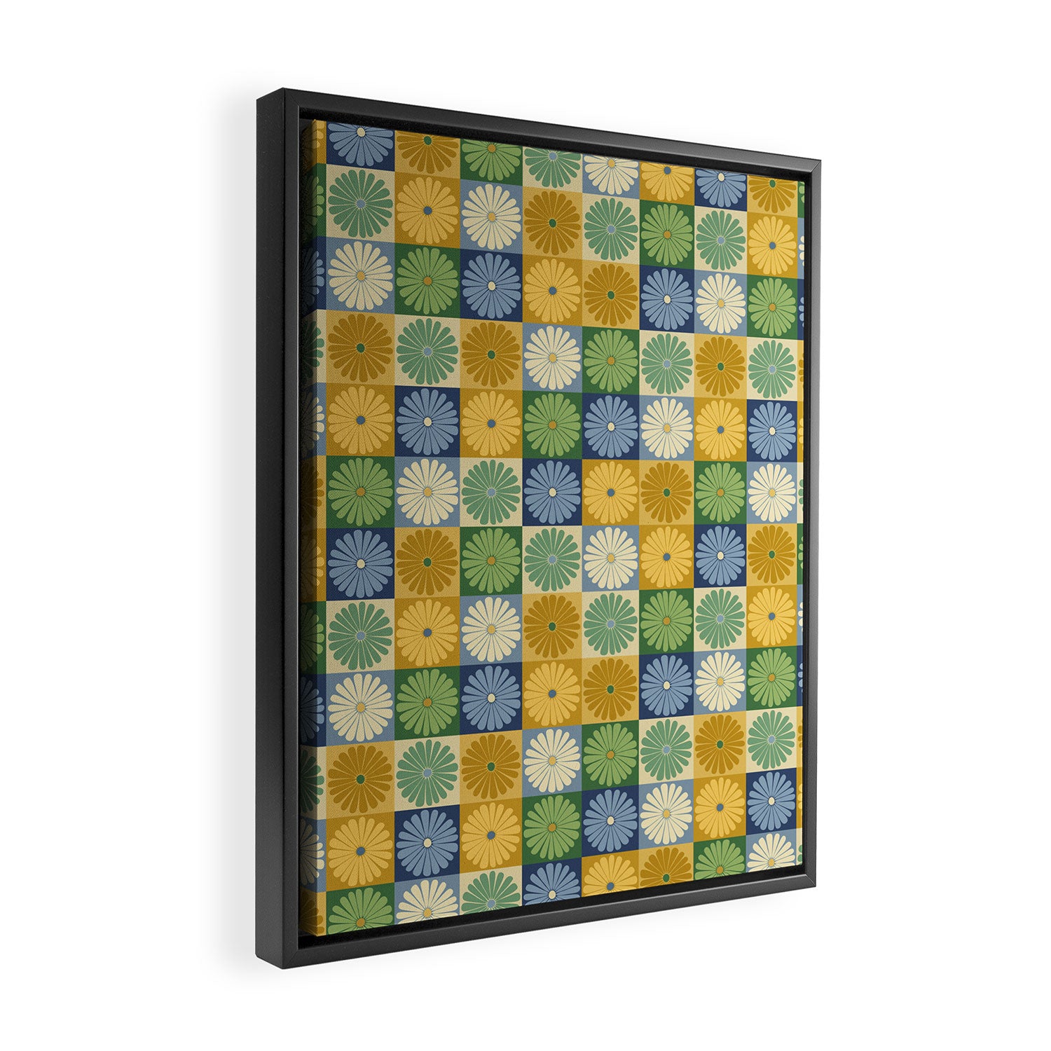 Retro Flowers Check Pattern XXI Framed Canvas Print Gallery Image 2