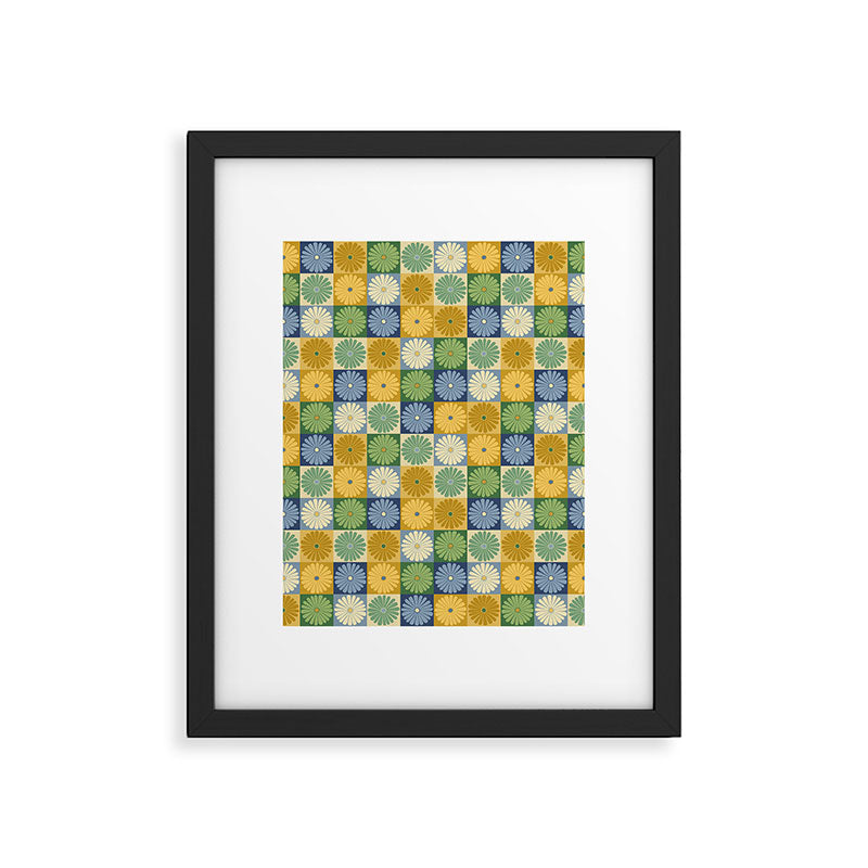Retro Flowers Check Pattern XXI Framed Art Print Gallery Image 6