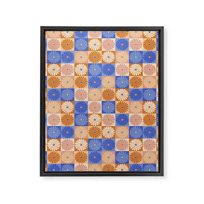 Retro Flowers Check Pattern XXII Framed Canvas Print Gallery Image 1