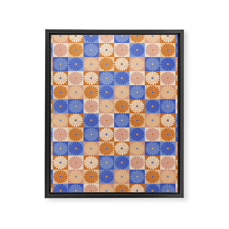 Retro Flowers Check Pattern XXII Framed Canvas Print Gallery Image 8