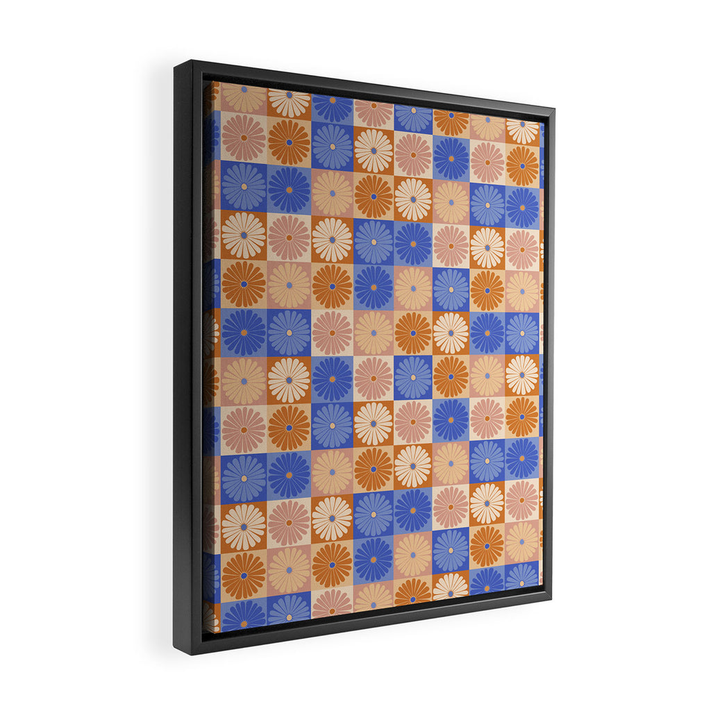Retro Flowers Check Pattern XXII Framed Canvas Print Gallery Image 2