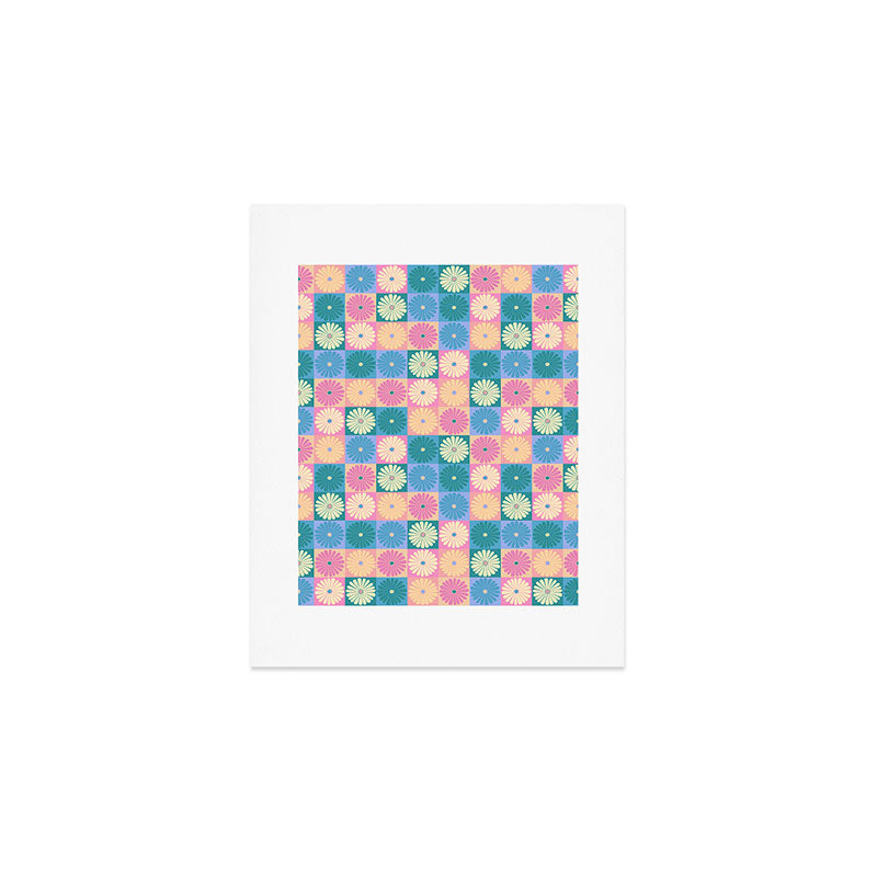 Retro Flowers Check Pattern XXIII Art Print Gallery Image 1