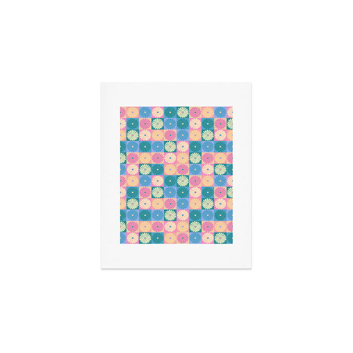 Retro Flowers Check Pattern XXIII Art Print Gallery Image 1
