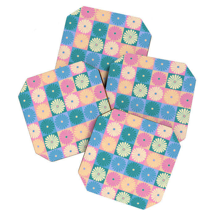 Retro Flowers Check Pattern XXIII Coaster Gallery Image 1